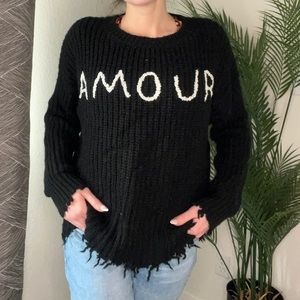 GB | Amour Black Knitted Fringed Sweater